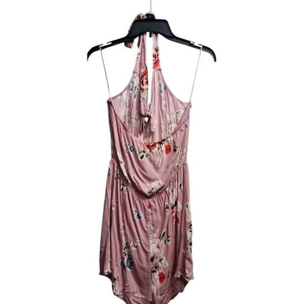 Kendall & Kylie Floral Halter Romper Open Back Sleeveless Pink Size Medium - Picture 2 of 5